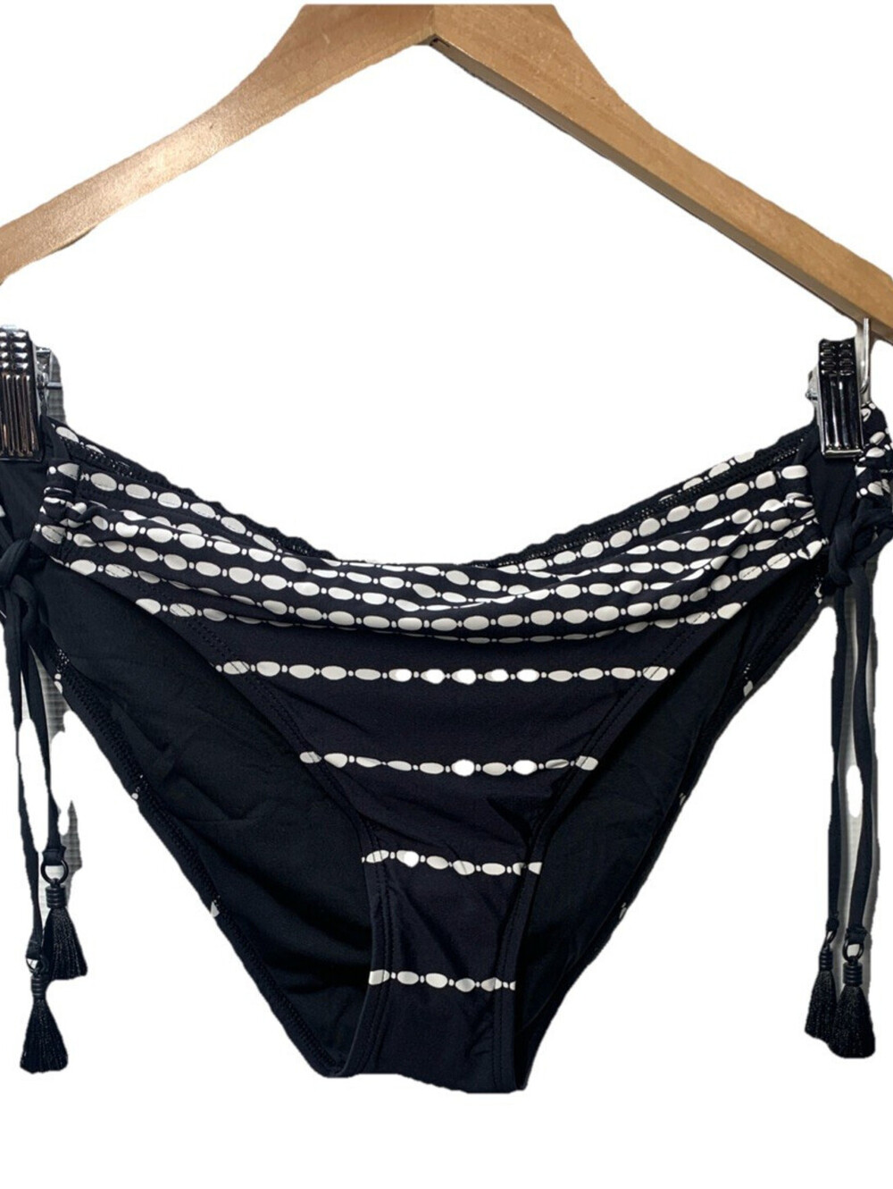 La Blanca Women's Side Tie Hipster Bikini Bottom Black/White Underwear Size 10
